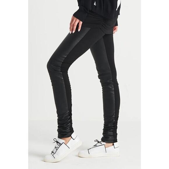 PLANET Lauren G Womens Vegan Leather Sexy Leggings Size 2 Black Ruch Leg Stretch - Picture 1 of 9